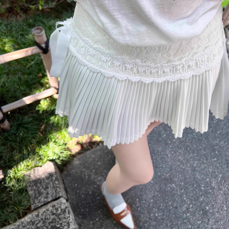 2026 Spring Pure Desire Girl Style Versatile Cake Pleated Skirt Lace Patchwork Tie Short Skirt Fashionable Half Skirt 2026 Spring Pure Desire Girl Style Versatile Cake Pleated Skirt Lace Patchwork Tie Short Skirt Fashionable Half Skirt