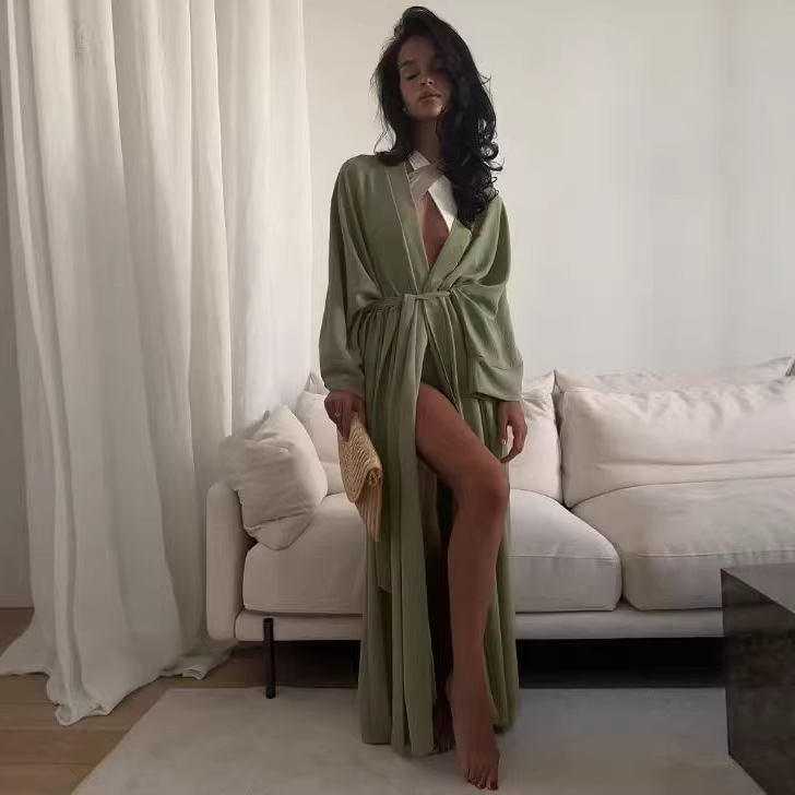 Amazon Cross-Border Foreign Trade Cardigan Dress, Elegant Beach Wear, Long Robe, Women's Sun Protection Cover-Up, Beach Long Dress