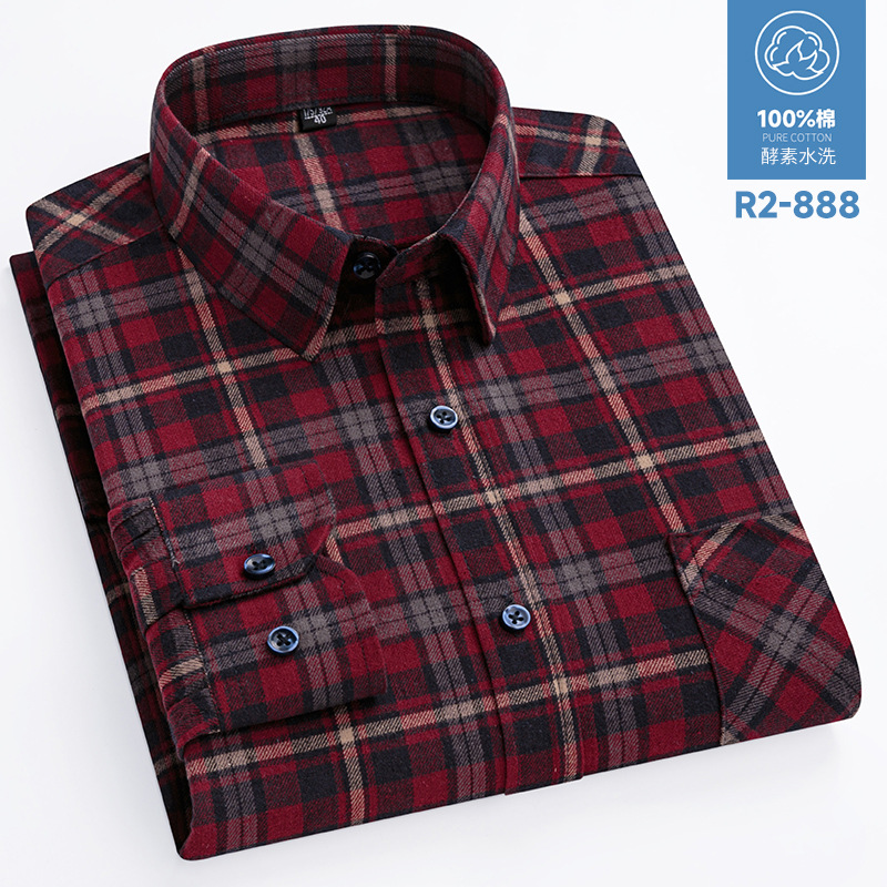2024 nuevo Algodón puro cepillado camisa de manga larga a cuadros de los hombres de estilo coreano transpirable camisa de moda casual en stock ropa de hombre