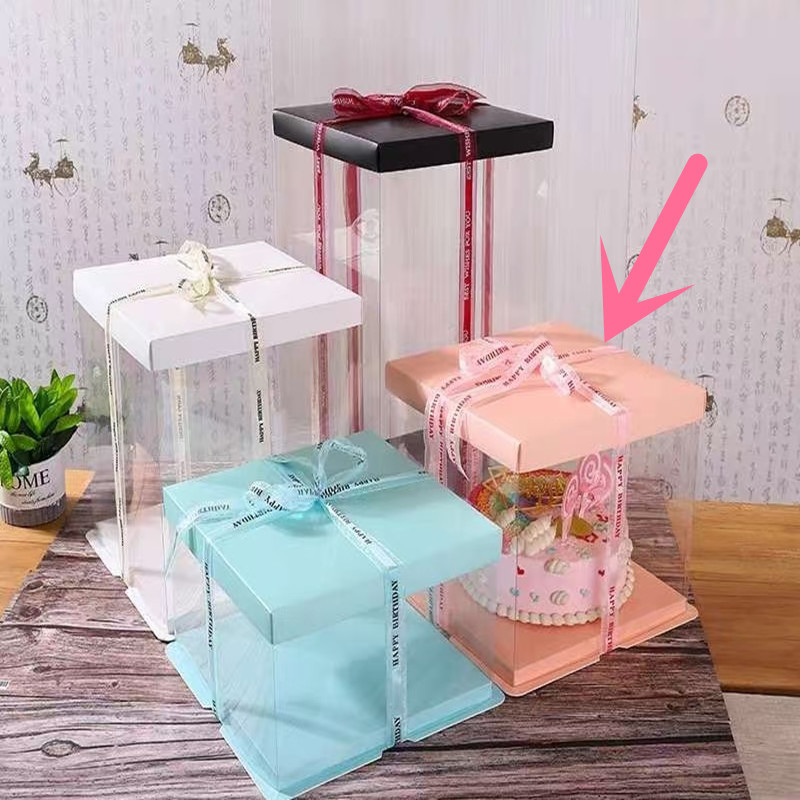 Caja de pastel de cumpleaños transparente 6 8 caja de pastel de doble capa de 10 pulgadas azul caja de hornear Rosa negro