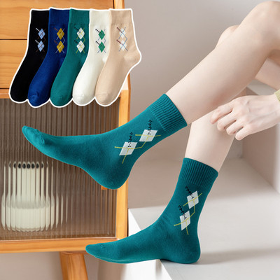 22 new pattern Socks Girls Tube socks ins Diamond lattice solar system Cotton socks Autumn and winter lady Stockings