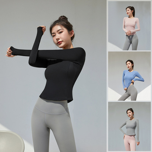 lulu spring and summer new style yoga clothes quick-drying sports tops long-sleeved fitness clothes women's running sports tights