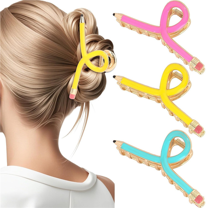 Cross-Border European and American Popular Metal Pencil Fashion Simple High-End Women's Back of the Head Shark Multi-Color Hair Clip Hair Accessory Clip Cross-Border European and American Popular Metal Pencil Fashion Simple High-End Women's Back of the Head Shark Multi-Color Hair Clip Hair Accessory Clip