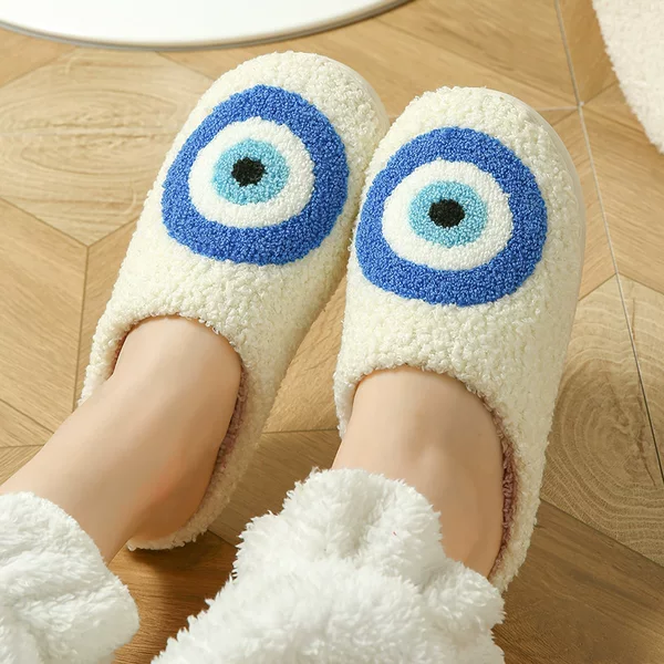 Cross-Border 2026 New Autumn and Winter Cotton Slippers, Comfortable Home Slippers with Evil Eye Design, Couple Style, Warm Indoor Slippers for Men and Women