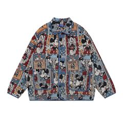 ファッションブランドのレトロな趣味の漫画のジャカードの襟のジャケットの男性の秋の古着のデザイン感のゆったりした男女のコートの上着