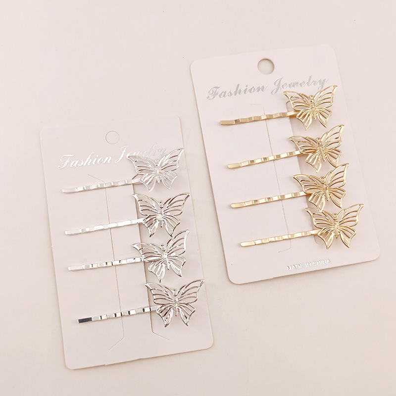 4 Card-Mounted Aliexpress Cross-Border Women's Hot-Selling DIY Handmade Jewelry Accessories Side Clip Hair Accessories Cut Out Butterfly Clip