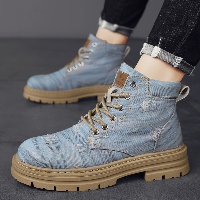 Distressed denim arbejdsstøvler britisk stil til par_voghion.com