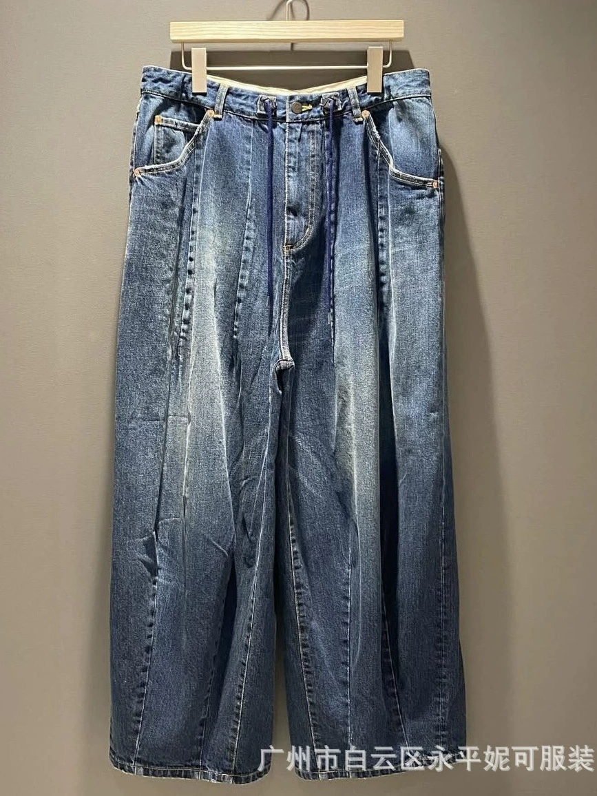 [NEEDLES DENIM JEAN мужские и женские хлопчатобумажные широкие штаны в стиле, винтажная стирка джинсы]