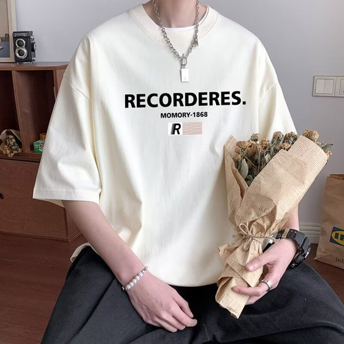 Men's Fashion Brand Summer Loose Five-Button Sleeve Trendy Ins Simple Print T-Shirt