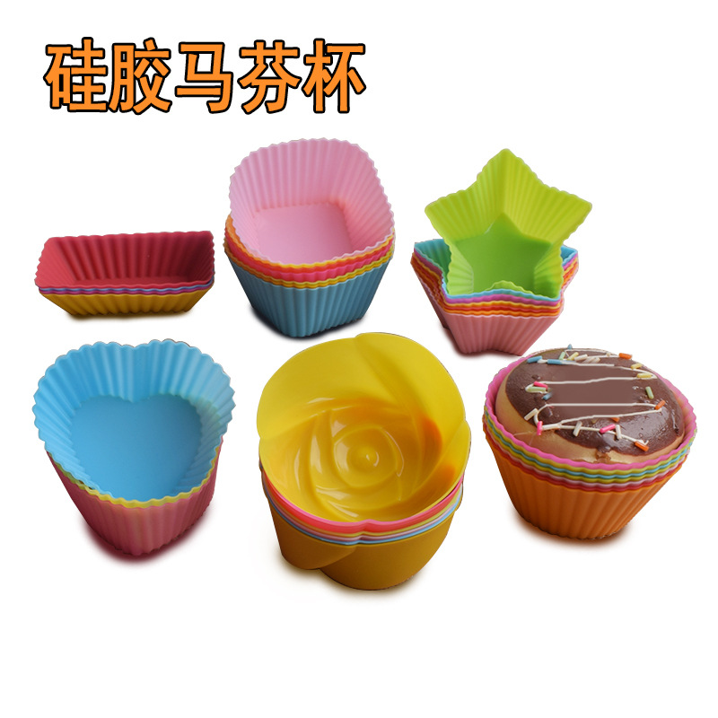 Ronda amor estrella rectangular Rosa silicona muffin taza 7cm mousse pastel taza pastel hornear molde DIY