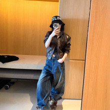 SUNONEONE 美式棕色休闲皮衣女秋季新款立领复古短款机车夹克外套