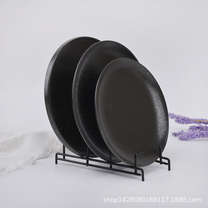 Plato japonés de cerámica negra restaurante comercial sushi hotpot barbecue redondo punto negro plato de sashimi