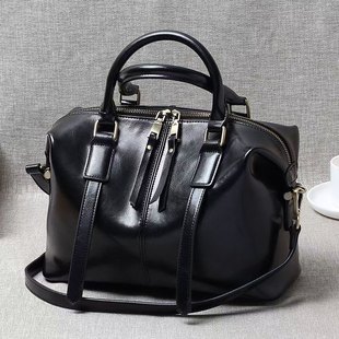 New Retro Fashion Handbag Women's Oil Wax Genuine Leather Boston Shoulder Bag Trendy Crossbody Bag Tote Women's Bag