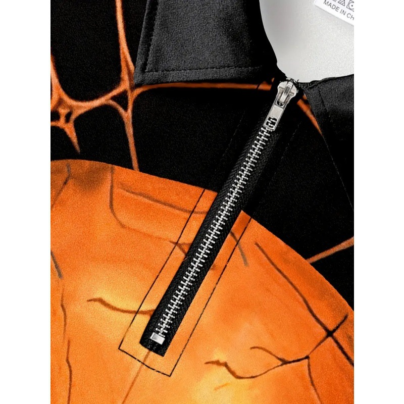 Thriller Skeleton 3D Impresión digital Hombres Calle principal Personalidad Manga larga Cremallera suelta Camisa POLO Europa y América Transfronteriza