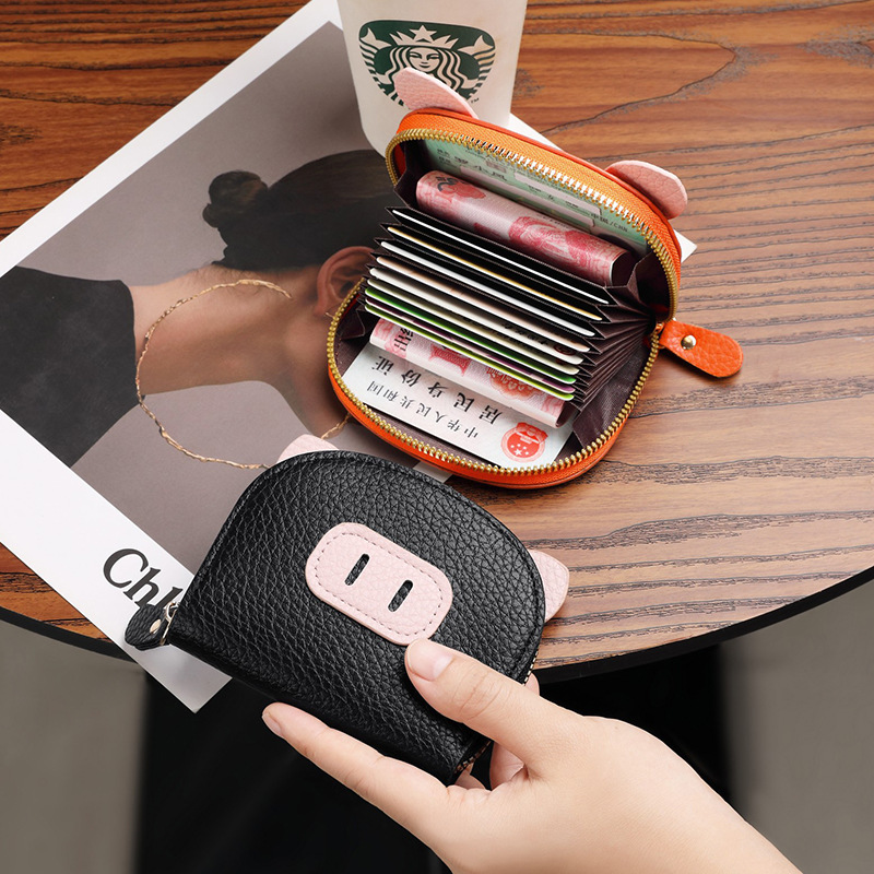 Nuevo tarjetero de órgano de celebridades de Internet, femenino, ligero, estudiante, cerdo, cremallera de cerdo, tarjetero de múltiples posiciones, tarjetero de cuero suave, monedero
