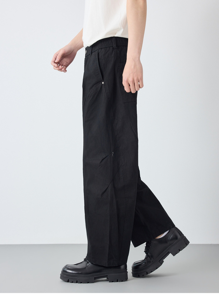 Quần dài nam phong cách Mỹ ống rộng cotton mềm mại — đen chi tiết 25