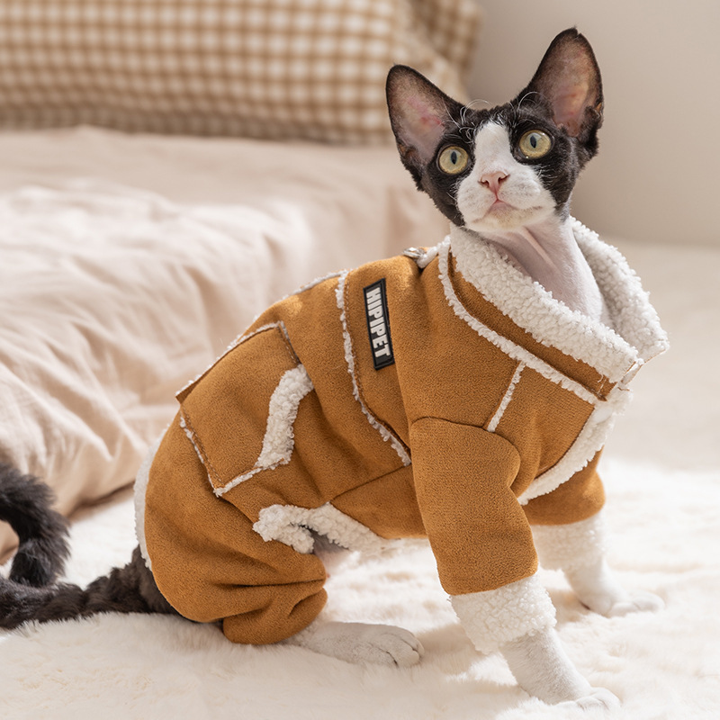 猫咪衣服秋冬季麂皮绒加厚保暖四脚棉衣德文猫幼猫幼犬宠物衣服|undefined
