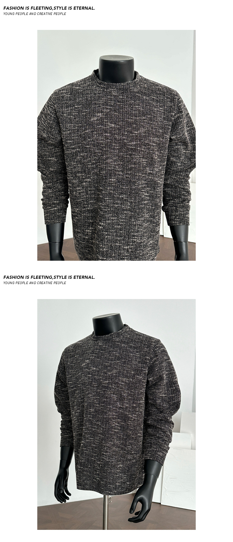 Herren T-shirt Mit Schneeflockengarn Langarm Lockerer Strickpulli_voghion.com