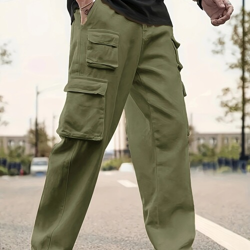 Men's American/European Size Multi-Pocket Work Pants Casual Sport Loose Casual Running Pants