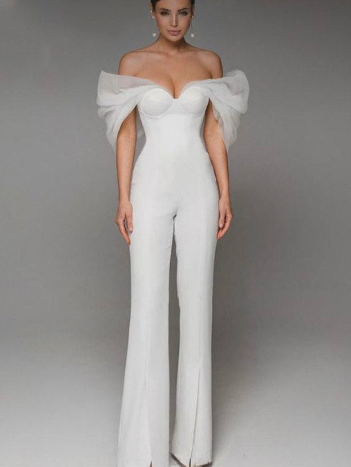 2025 Amazon ropa de mujer nuevo producto caliente organza blanca vendaje de un hombro mono mujer alta sentido verano image 1