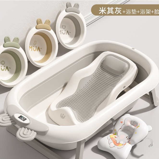 Bañera plegable para niños, bañera para bebés, bañera para bebés, puede sentarse y acostarse, baño para recién nacidos de dibujos animados grandes en casa