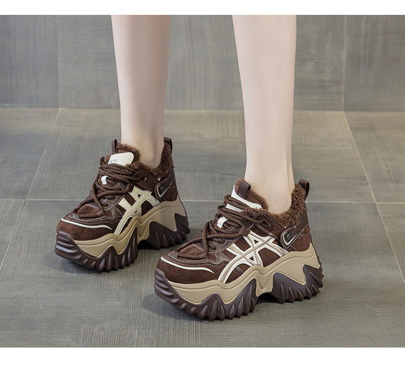 Giày sneaker nữ đế dày tăng chiều cao phong cách Hàn Quốc mùa thu đông 2026 — 5006-1 lót lông nâu, 5006-1 lót lông đen, 5006 một lớp màu kem, 5006 một lớp nâu chi tiết 11