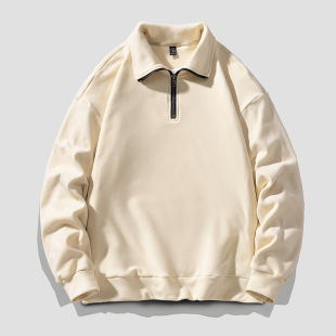 Cross-border wholesale half-height zipper stand collar German velvet sweater men's long sleeve pullover thickened solid color jacket men
