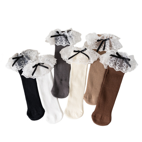 Lace socks for women and children's spring and autumn cotton socks Princess Lolita Korean style children's bow and middle tube socks wholesale