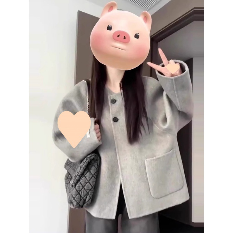 2025新款小香赫本風灰色毛呢外套女秋冬季小個子加厚短款大衣