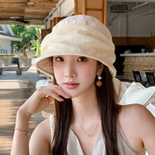 慵懒风新款褶皱棉麻渔夫帽女透气防晒遮阳帽时尚百搭显脸小盆帽