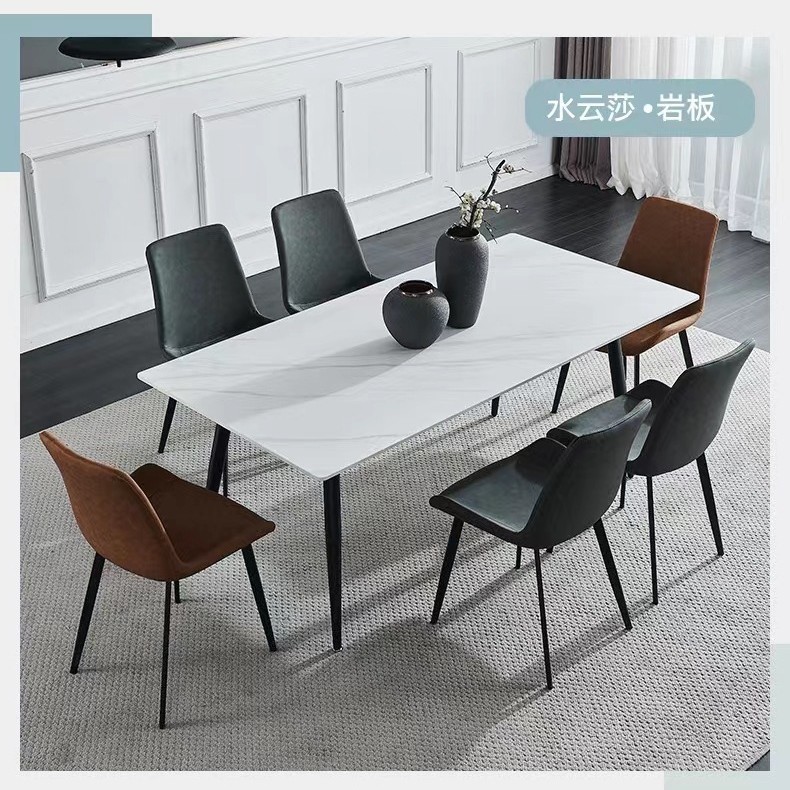 Juego de mesa y sillas de comedor de pizarra de estilo italiano minimalista 2026 con estructura de soporte para sala de estar, mesa de comedor para apartamento, de doble uso para apartamento y uso comercial.