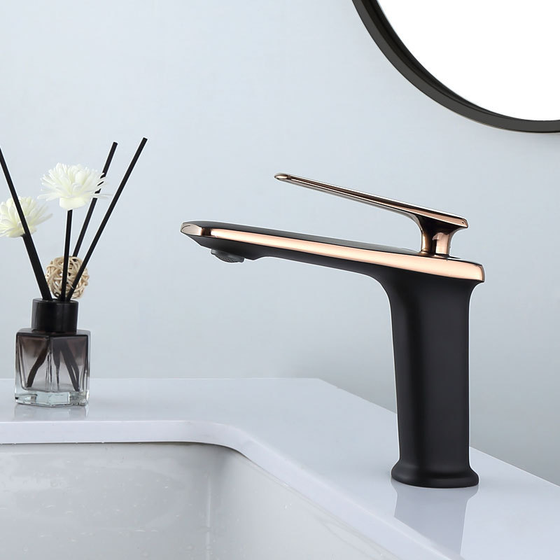 Nordic simple black Copper Basin hot and cold toilet bathroom cabinet washbasin single hole matte creative faucet
