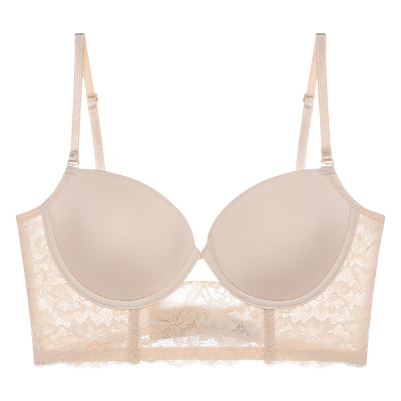 Europa y América grande en forma de U sin espalda Sujetador de encaje brillante pecho grande pequeño sujetador Delgado transpirable invisible belleza espalda ropa interior para mujeres