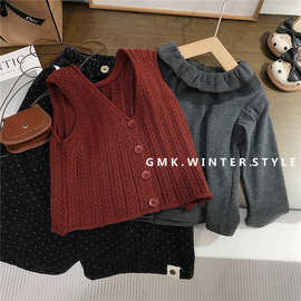 女童套装春秋新款儿童洋气休闲秋装女宝宝毛衣马甲长袖三件套外贸