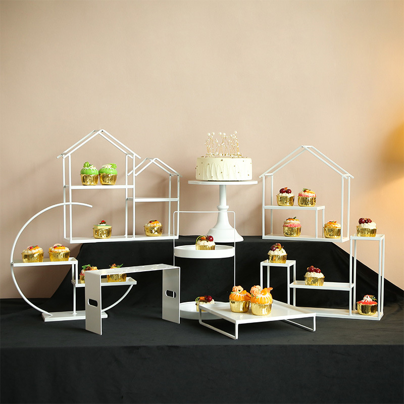Mesa de postre de hierro blanco decoración soporte de exhibición bandeja de la torta té de la tarde europeo merienda soporte comida fría té mesa de descanso
