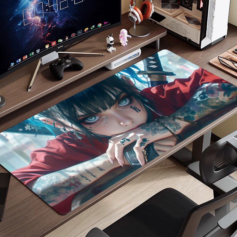 黒と白のアニメマウスパッド特大シンプルな二次元eスポーツボーイズコンピュータデスクパッド大型キーボードパッド|undefined