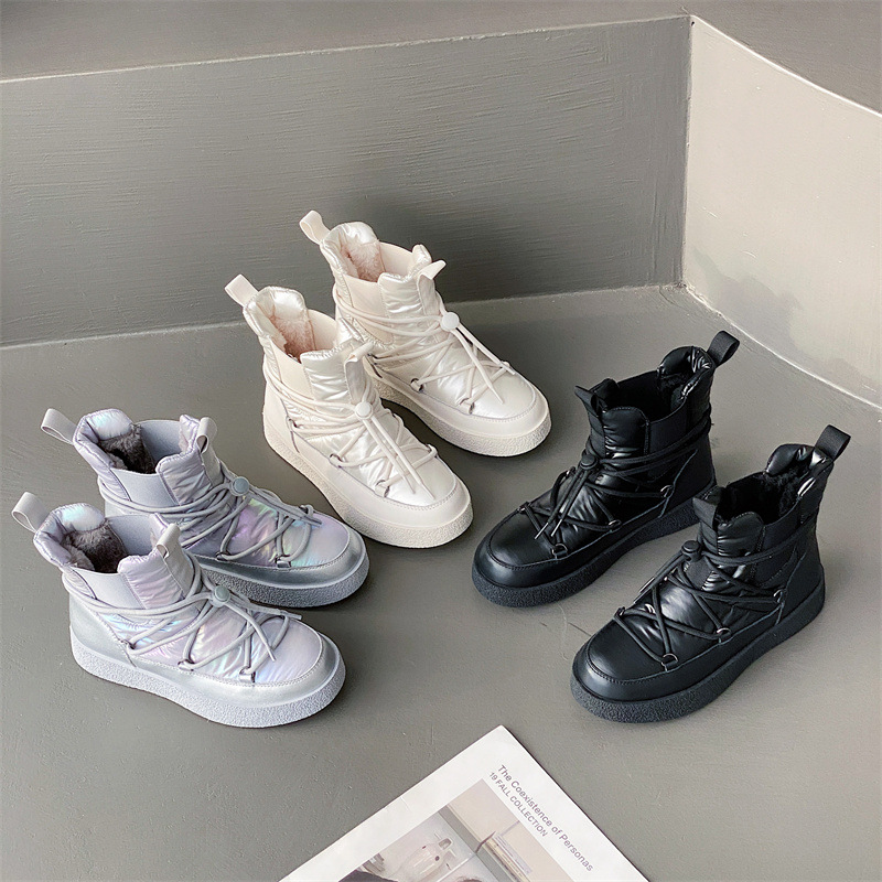 Botas de nieve de tela de paraguas de moda de invierno para mujer 2024 nuevas botas de cuero chel para mujer Zapatos de algodón de nieve de chimenea coreana para mujer