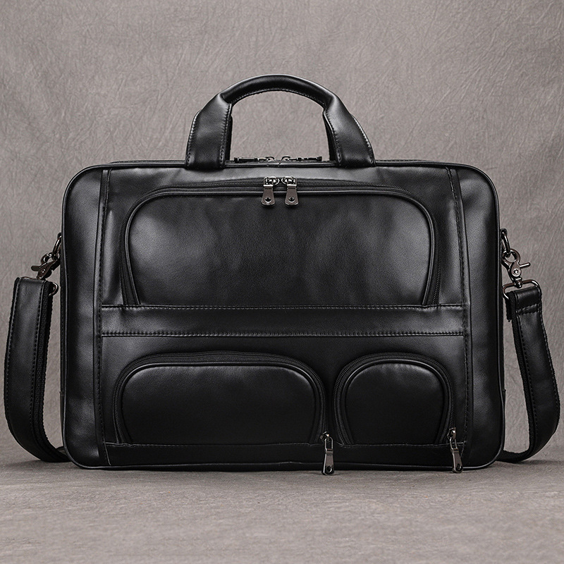 Cross-border best-selling men's genuine leather large-capacity tote bag cowhide commuter business briefcase 15.6inch laptop bag