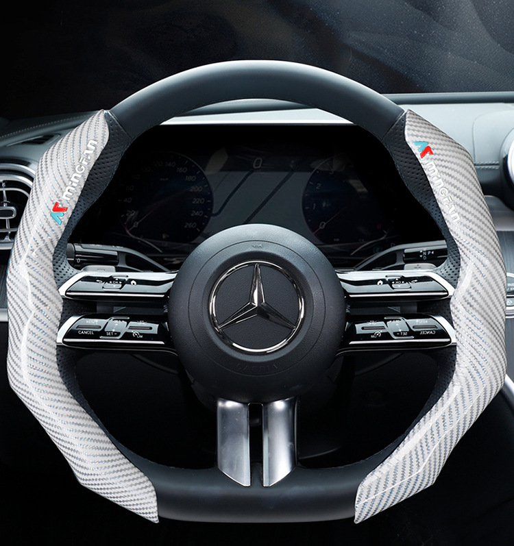 Men's Dynamic and Fashionable Cassette Carbon Fiber Car Steering Wheel Cover Ultra-Thin Anti-Slip 3D Handlebar Cover Suitable for 99% of Cars