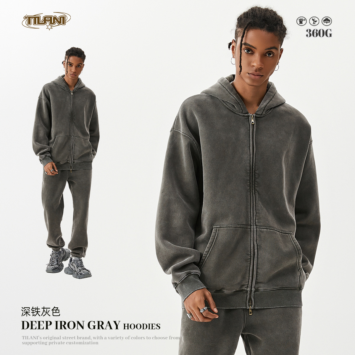 TILANI suéter de los hombres pantalones de chándal traje transfronterizo marca de moda con capucha Otoño e Invierno de lana forrada engrosada conjunto de dos piezas de los hombres