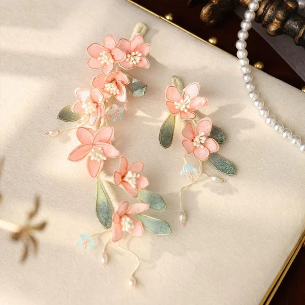 New handmade filigree flower hairpin with velvet flowers, soft side hair accessory for daily wear with Hanfu and cheongsam, ancient style headpiece