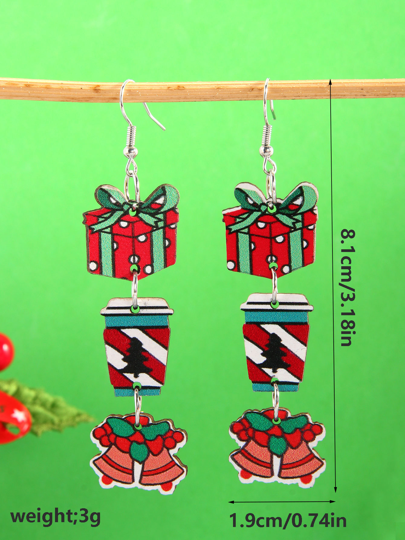 6g Weight Steel needle Ear Needle Material Drop Earrings Classification 1 Pair Quantity Holiday, Festival Occasion Wood Material Christmas Festival Christmas Hat, Christmas Tree, Christmas Socks Pattern Women's Gender Plating Design Simple Style, Classic Style Style 1 Pair Christmas Simple Style Classic Style Christmas Hat Christmas Tree Christmas Socks Plating Wood Drop Earrings 8