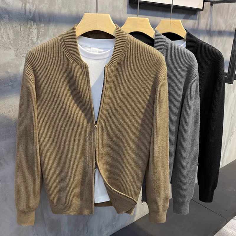 Двойная застежка-молния премиум-дизайн кардиган свитер мужской 2024 весна и осень новый простой дикий сплошной трикотаж куртка