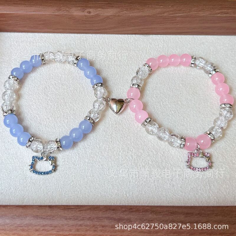New Couple Bracelet Love Magnetic Cat Head Beaded Bracelet Cat Pendant Holiday Gift Couple Bracelet Gift New Couple Bracelet Love Magnetic Cat Head Beaded Bracelet Cat Pendant Holiday Gift Couple Bracelet Gift