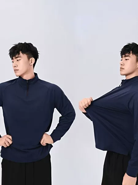 Clone Half-Zip Slim-Fit Casual Fashion Fitness Sportswear High-Elastic Men's Long-Sleeve Top