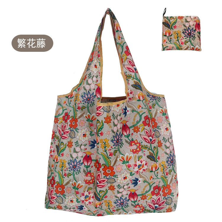 En stock pelo rápido Grande 190T tela de flores bolsa de compras Portátil Bolsa de poliéster bolsa plegable al por mayor bolsa de regalo publicitario