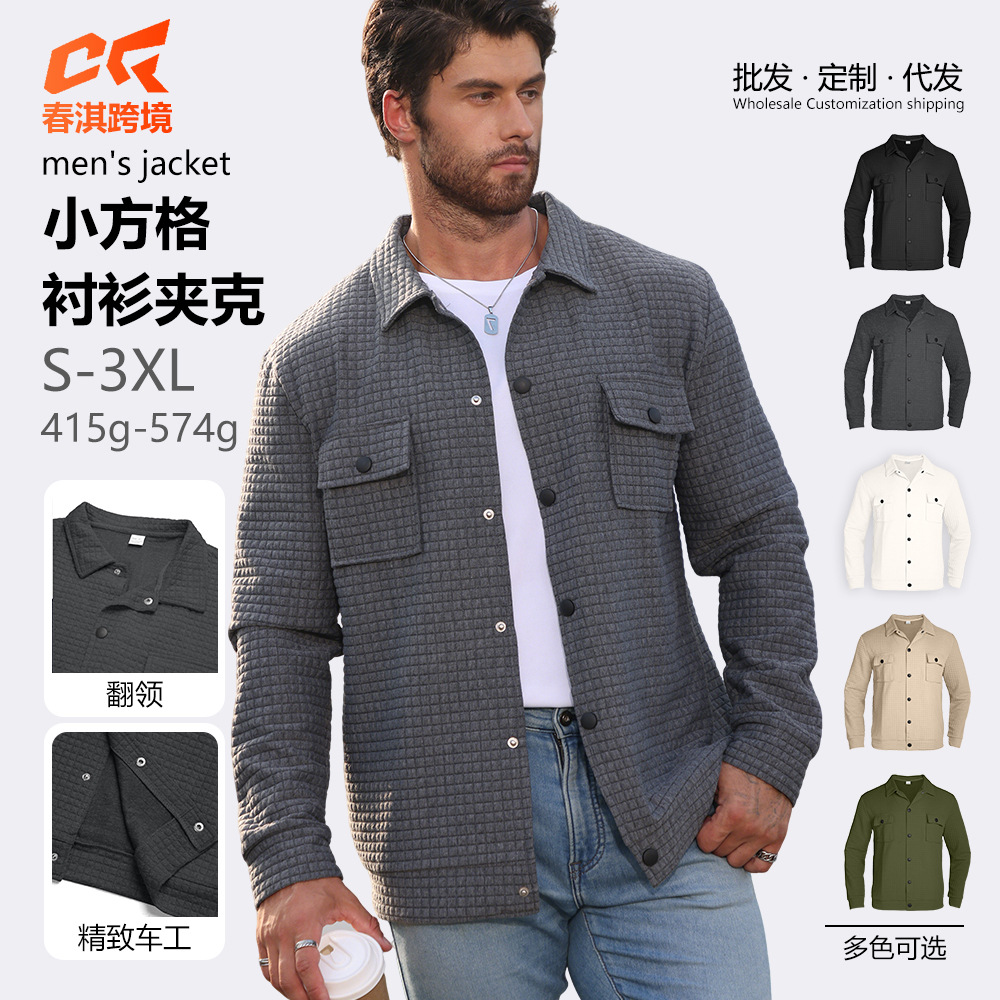 Chaqueta informal de jacquard con estampado de cuadros pequeños, estilo americano, para hombre, de primavera y otoño, estilo europeo y americano, de corte holgado.