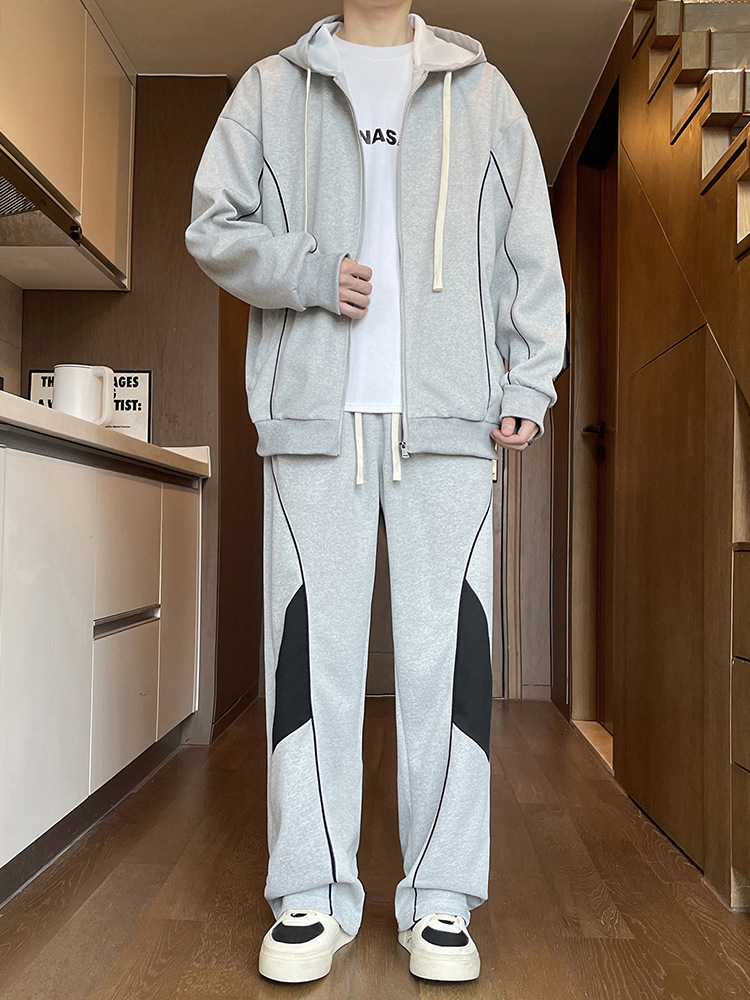 Trajes casuales para hombres primavera y otoño nuevos sueltos de tamaño grande de camiseta de moda, pantalones deportivos casuales de dos piezas