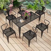現代簡約鐵藝戶外桌椅組合咖啡廳外擺休閑洽談桌庭院露天陽台餐桌