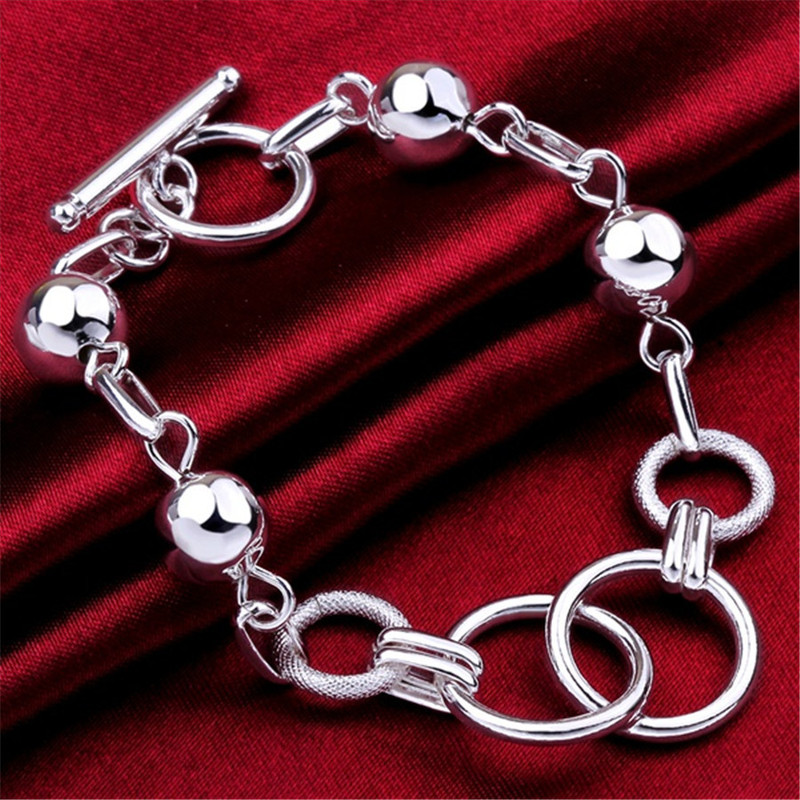 Jinrongxing Cross-Border Popular Copper Silver-Plated Round Chain to Bracelet Silver Buckle Bracelet for Men and Women
